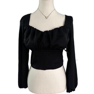 Altard State Black Blouse With Slightly Puffy Sleeves Perfect Fall & Casual Top